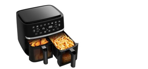 Amiko A60 Hot Air Fryer, multifunkciós kétkosaras digitális forrólevegős sütő, 1700W, 10L - fekete 